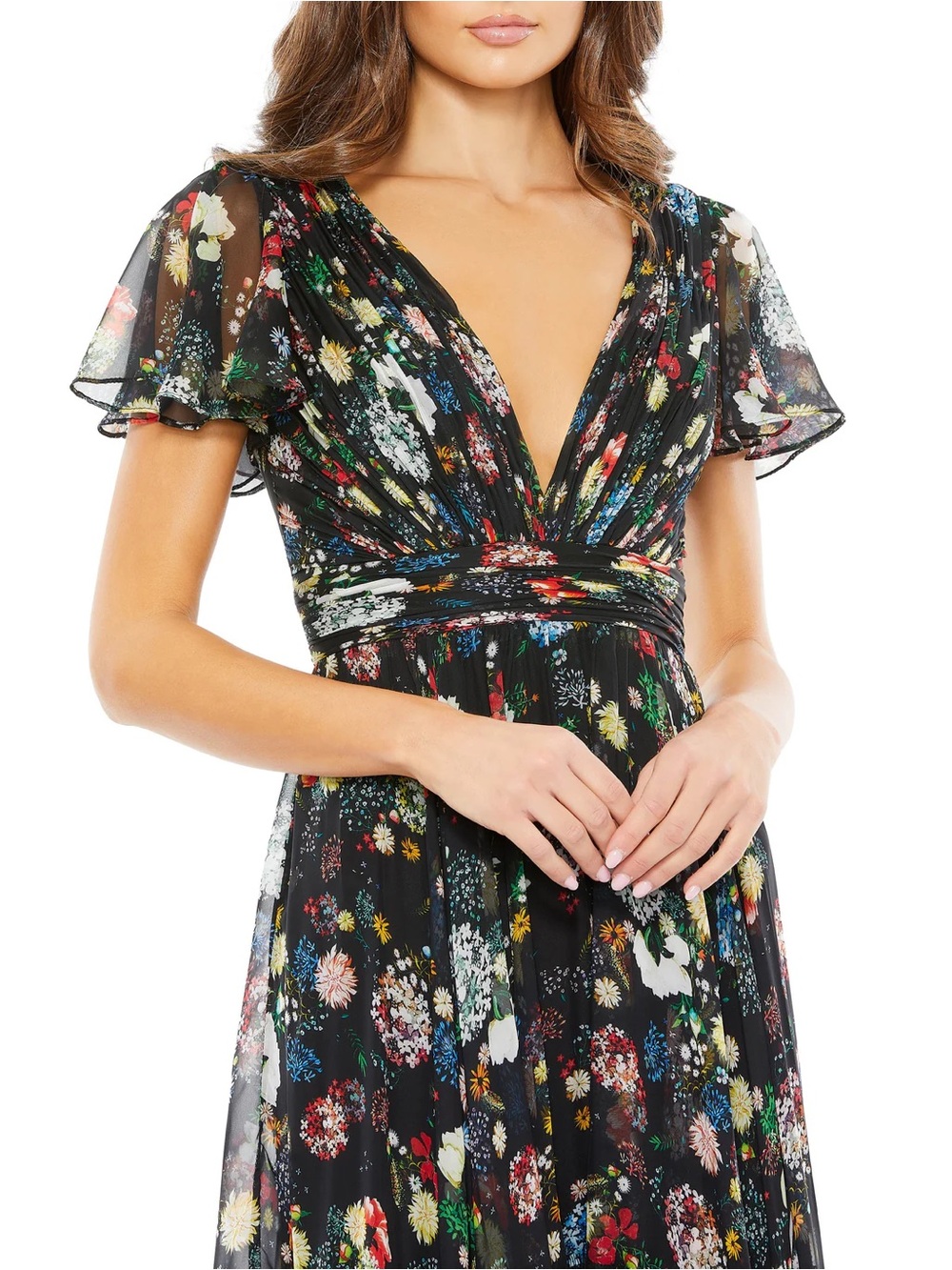 NWT Mac Duggal 67934 Floral Chiffon Flutter Sleeve Gown - Picture 3 of 7